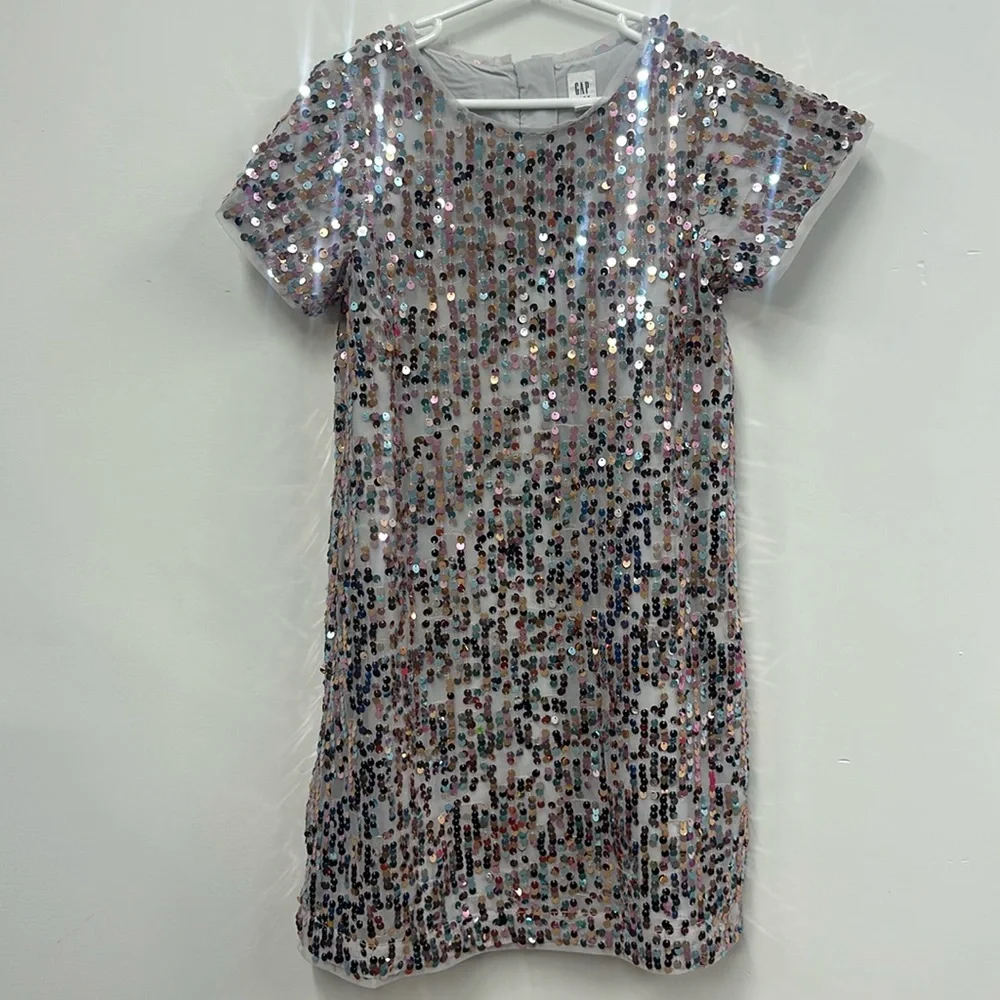 Gap kids multi color sequin short sleeve dress L